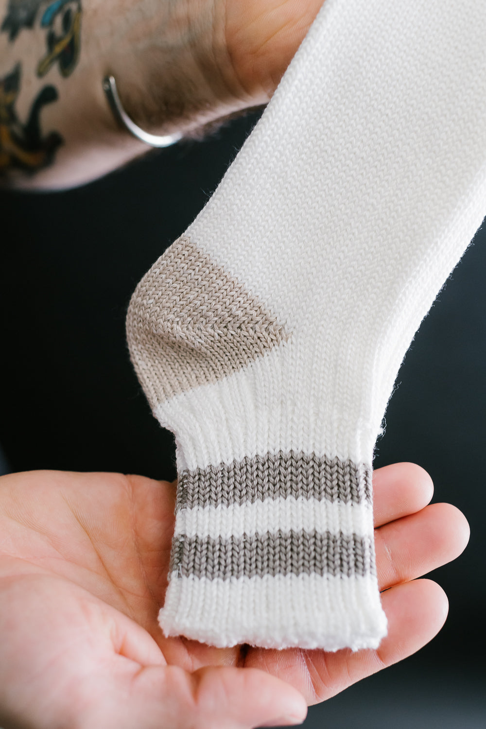 R1404 - Old School Ribbed Ankle Sock - White, Gray