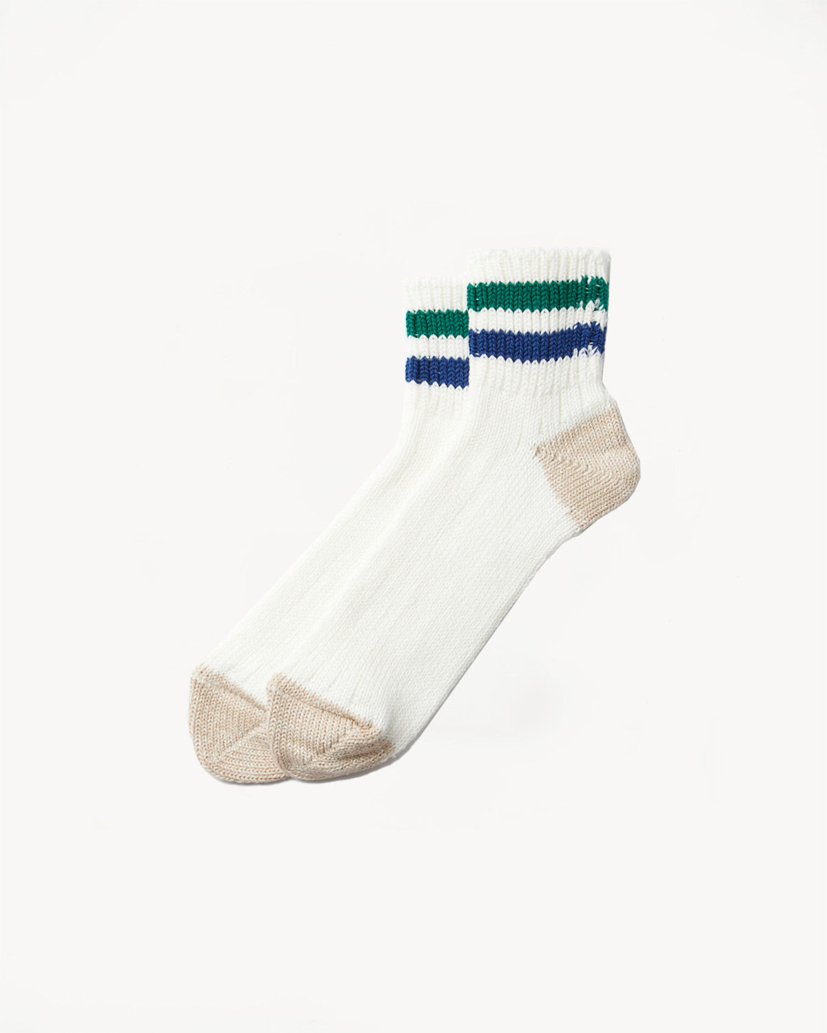 R1404 - Old School Ribbed Ankle Sock - White, Green, Deep Blue
