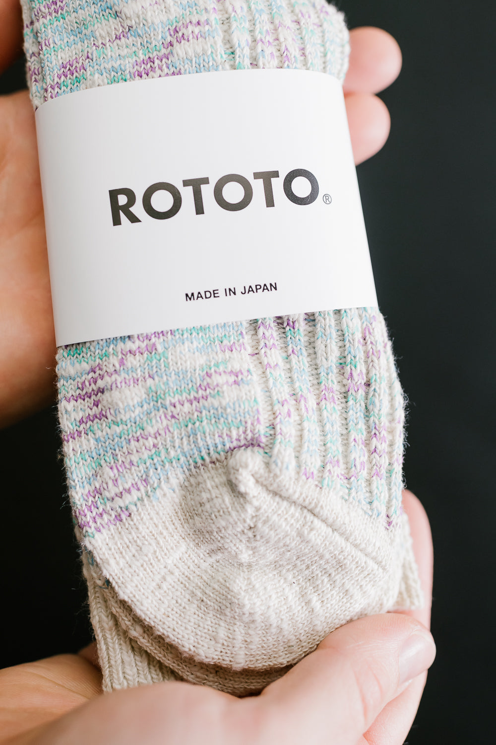R1513 - Kasuri Ribbed Crew Socks - Mint, Purple
