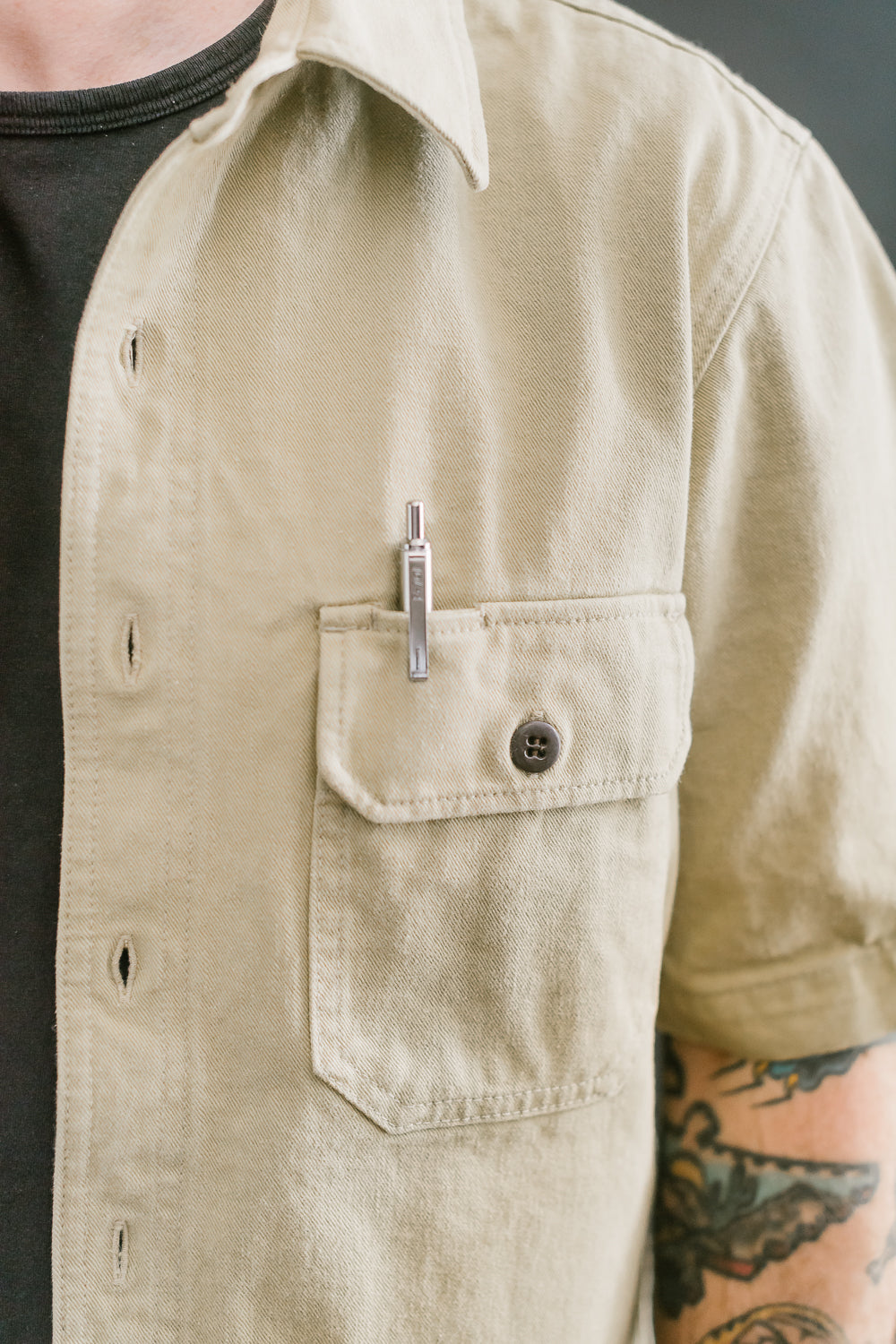 12.5oz - Rinsed Field Shirt Twill Selvedge - Khaki