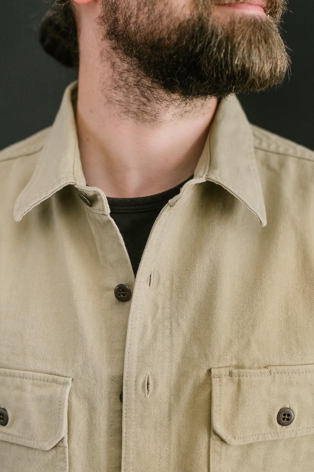 12.5oz - Rinsed Field Shirt Twill Selvedge - Khaki