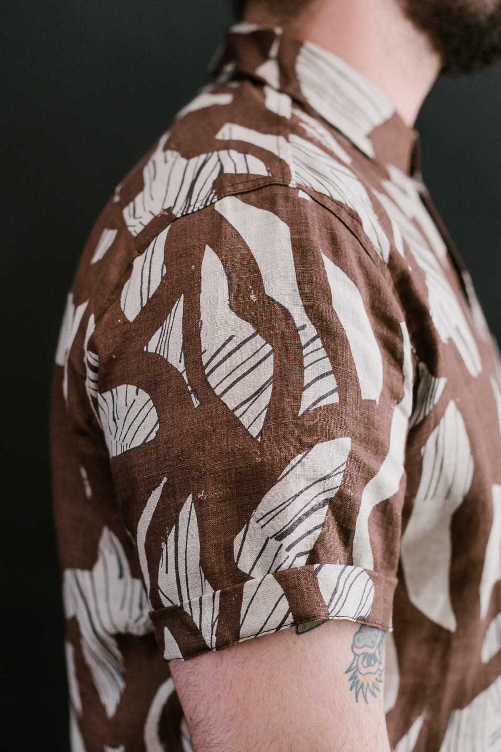 5oz Oxford Shirt Linen Shapes - Brown