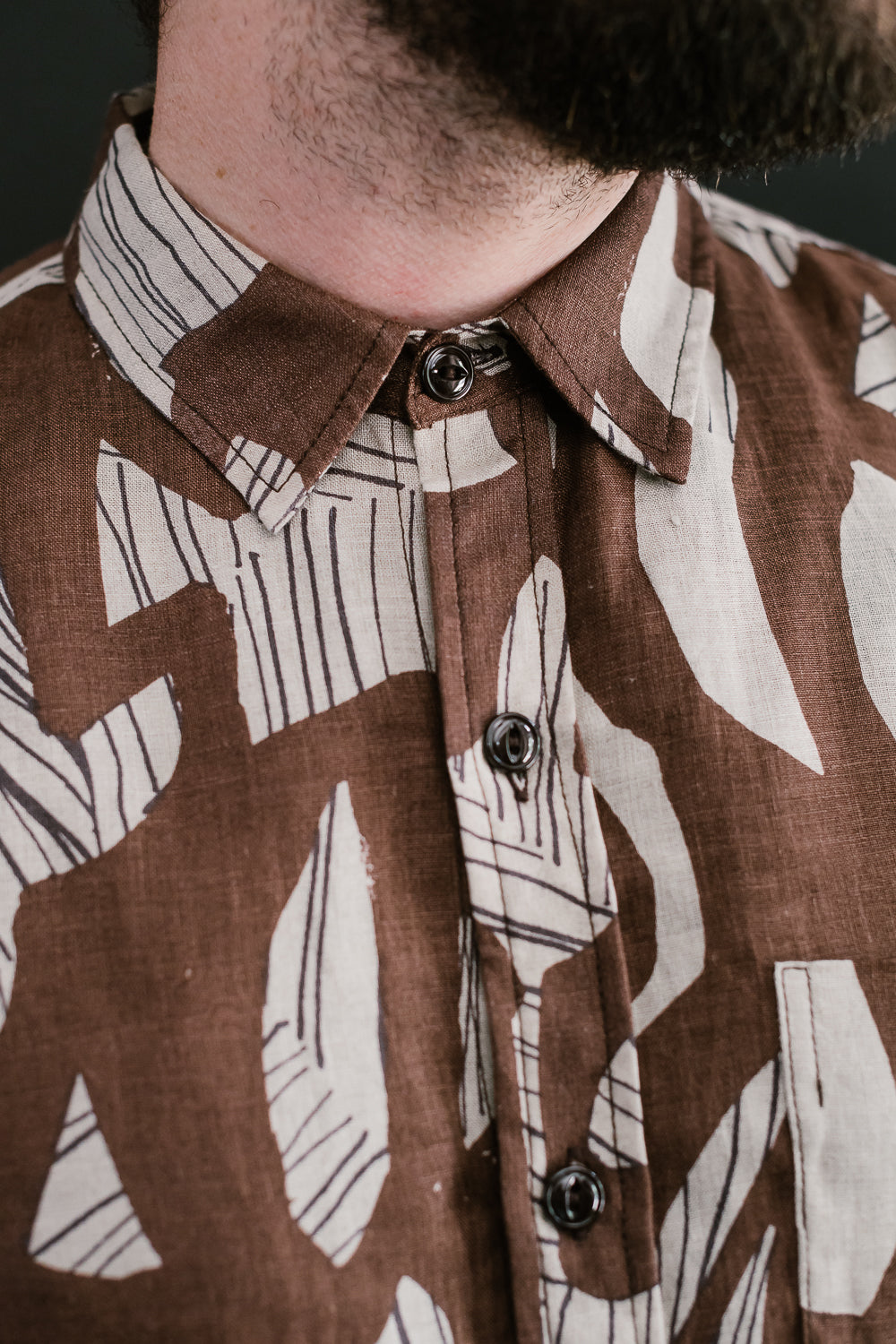 5oz Oxford Shirt Linen Shapes - Brown