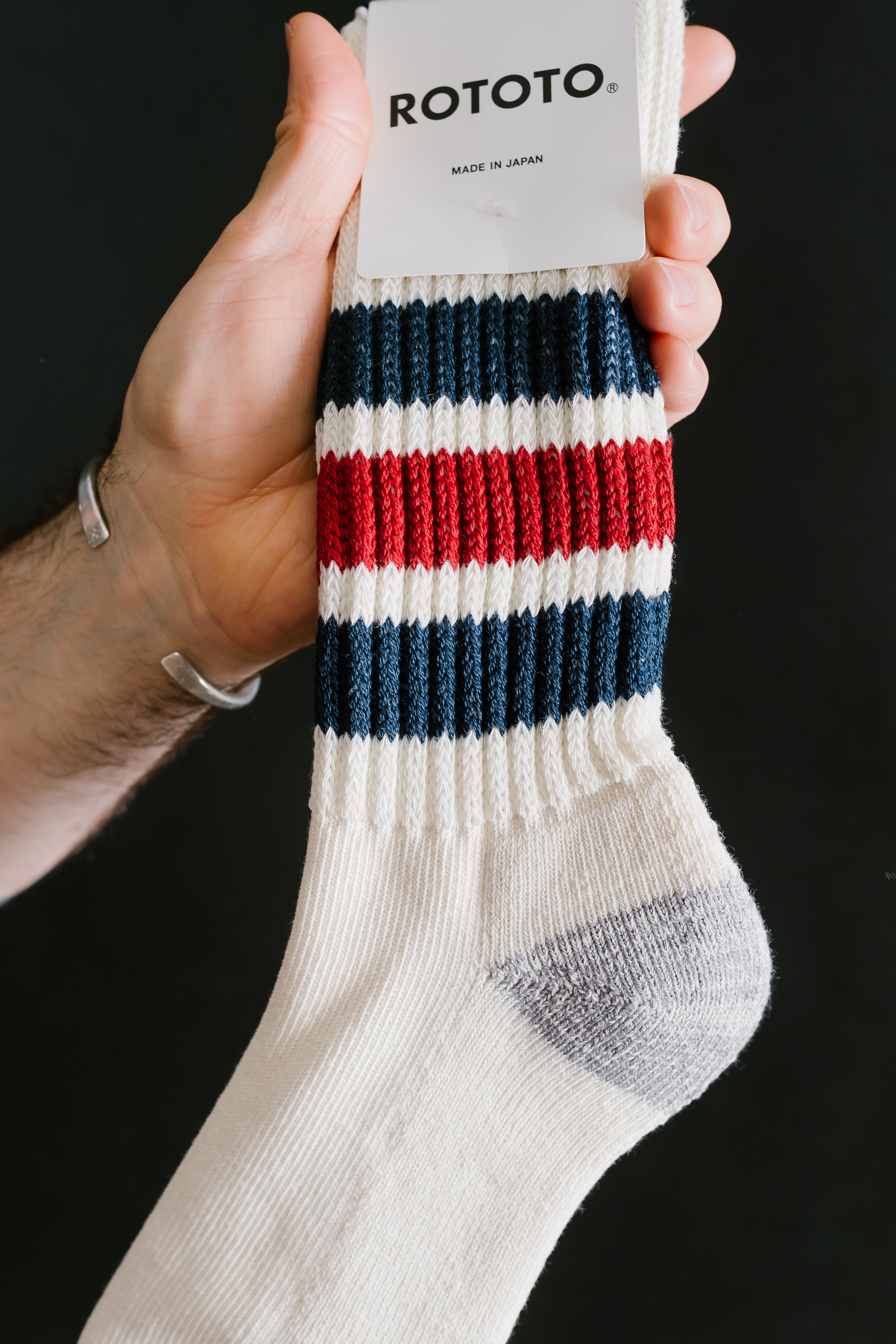 R1255 - Coarse Ribbed Old School Crew Socks - Navy, Dark Red