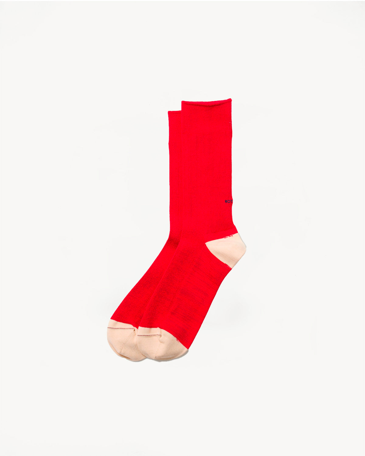 R1394 - Organic Cotton and Recycled Polyester Ribbed Crew Socks - Red, Raw White