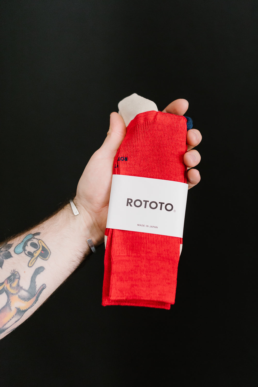 R1394 - Organic Cotton and Recycled Polyester Ribbed Crew Socks - Red, Raw White