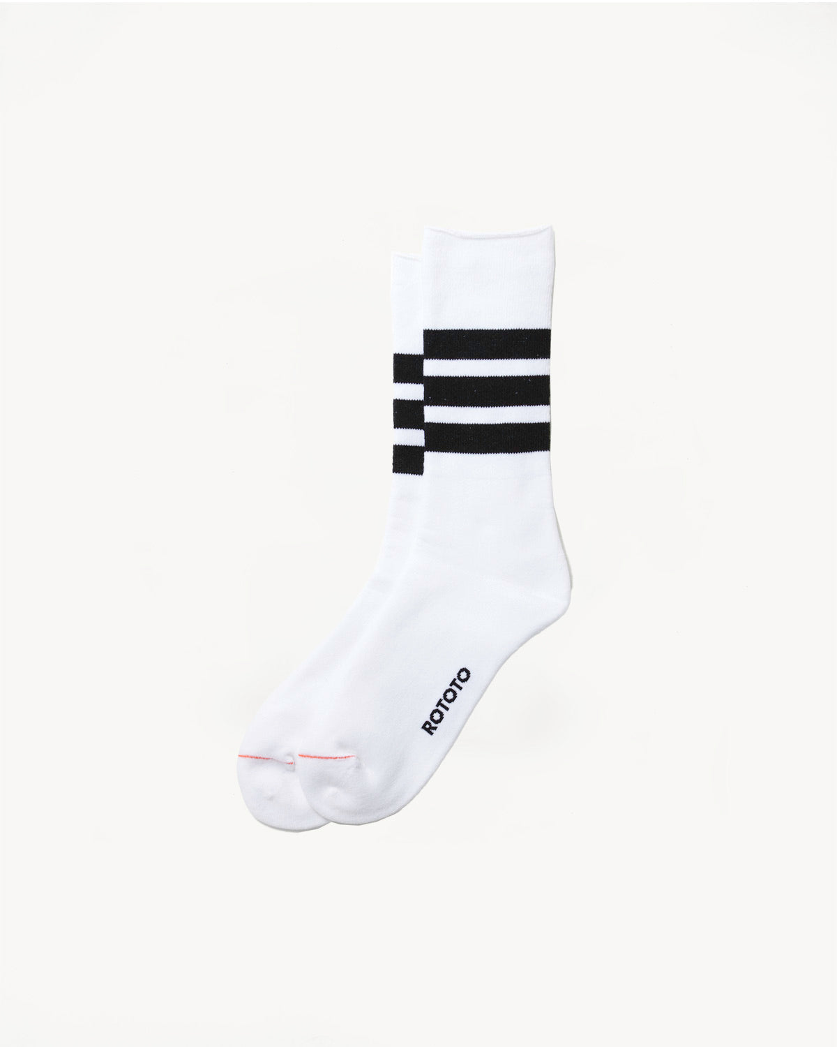 R1399 - Fine Pile Striped Crew Socks - White, Black