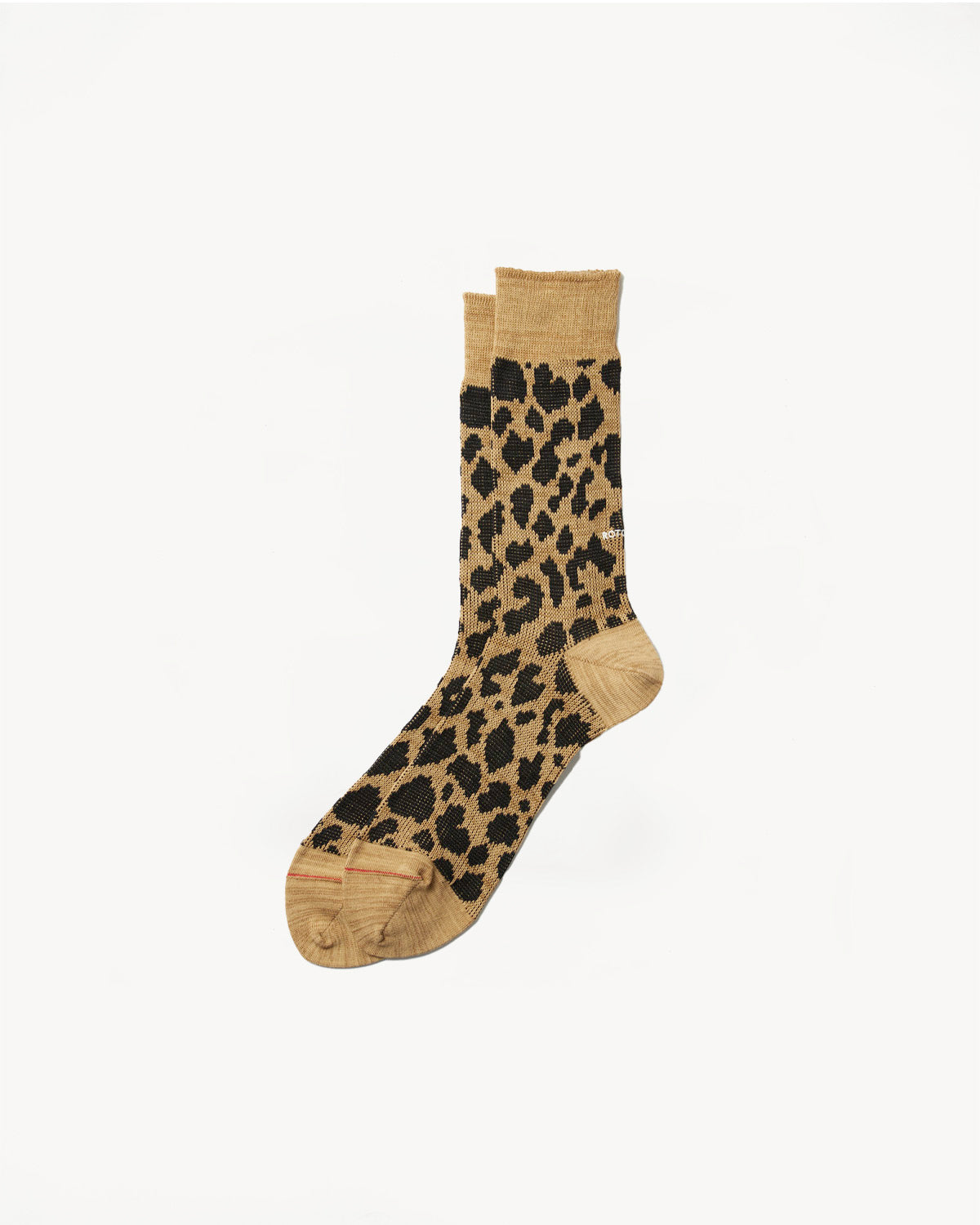 R1418 - Organic Cotton & Recycled Polyester Leopard Crew Sock - Beige