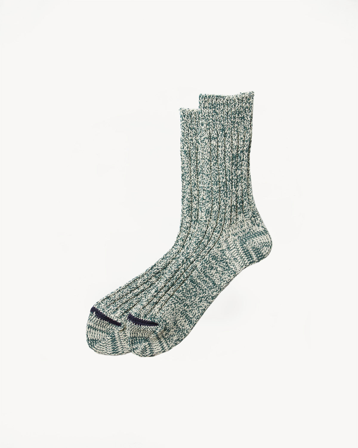 R1448 - Recycled Cotton Ribbed Crew Sock - Dark Green, Ivory