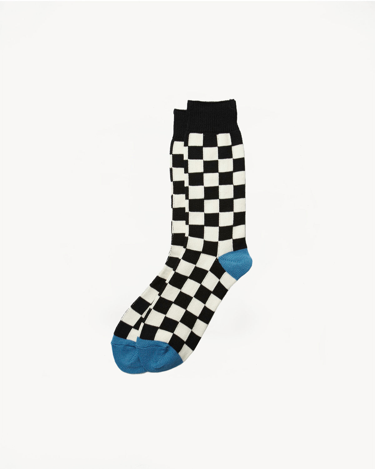 R1495 - Checkerboard Crew Socks - Black, Ivory, Light Blue