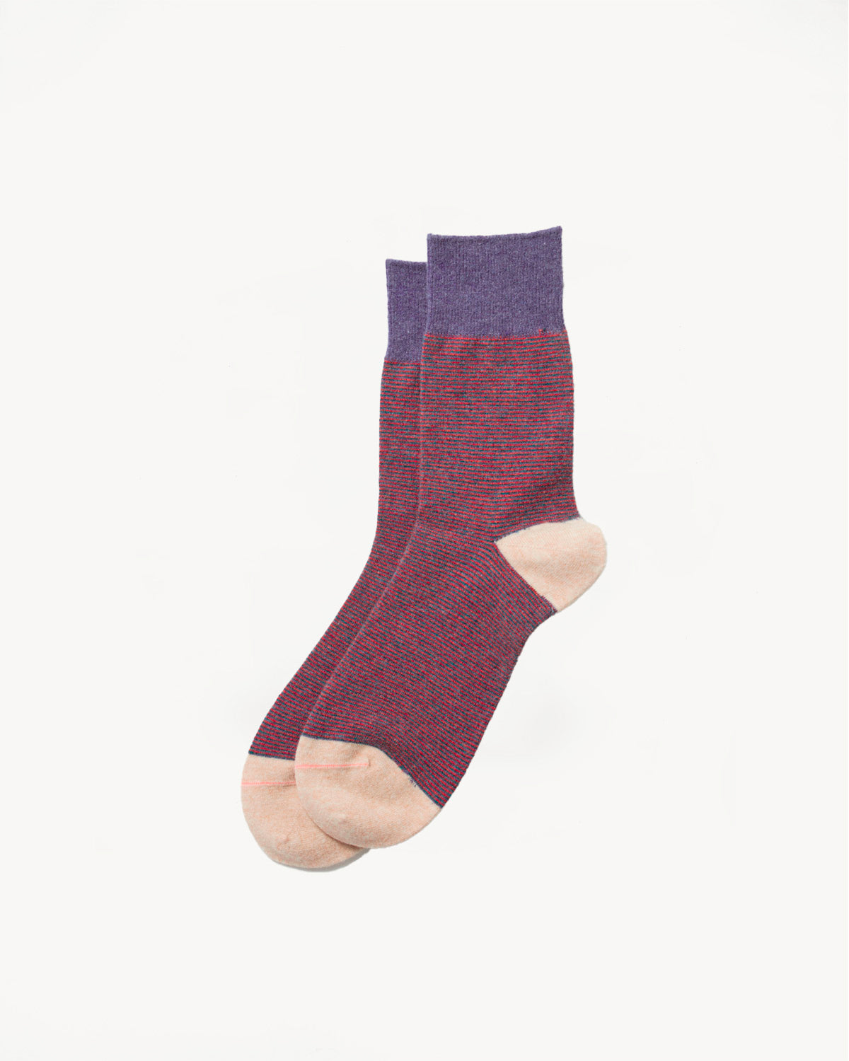 R1499 - Woolen Striped Retro Outdoor Socks - Light Purple, Ivory