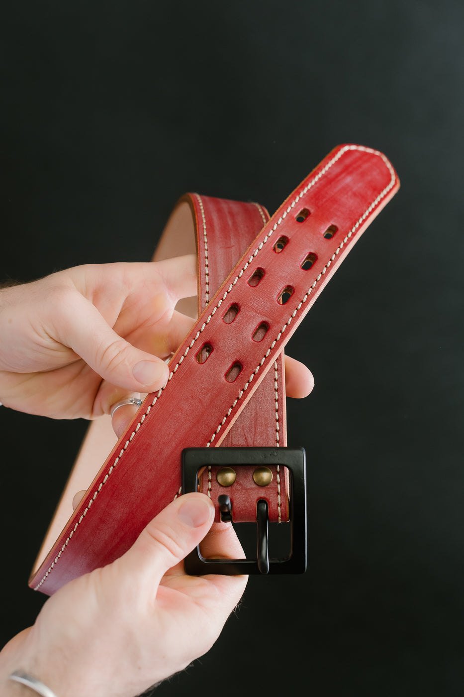 A107HSII - Extra Thick Bridle Leather Belt - Red