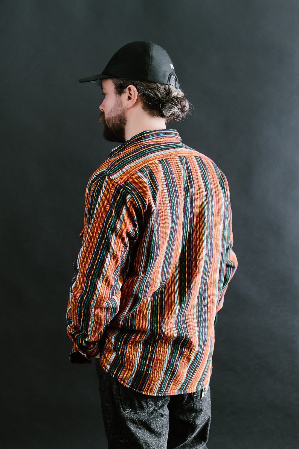 SIN23-02W - Rope Dyed - James Stripe | Flannel Slub Shirt Indigo, Orange Dant