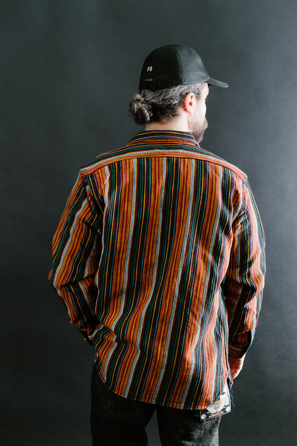 SIN23-02W - Rope Dyed Slub Flannel Stripe Shirt - Indigo, Orange