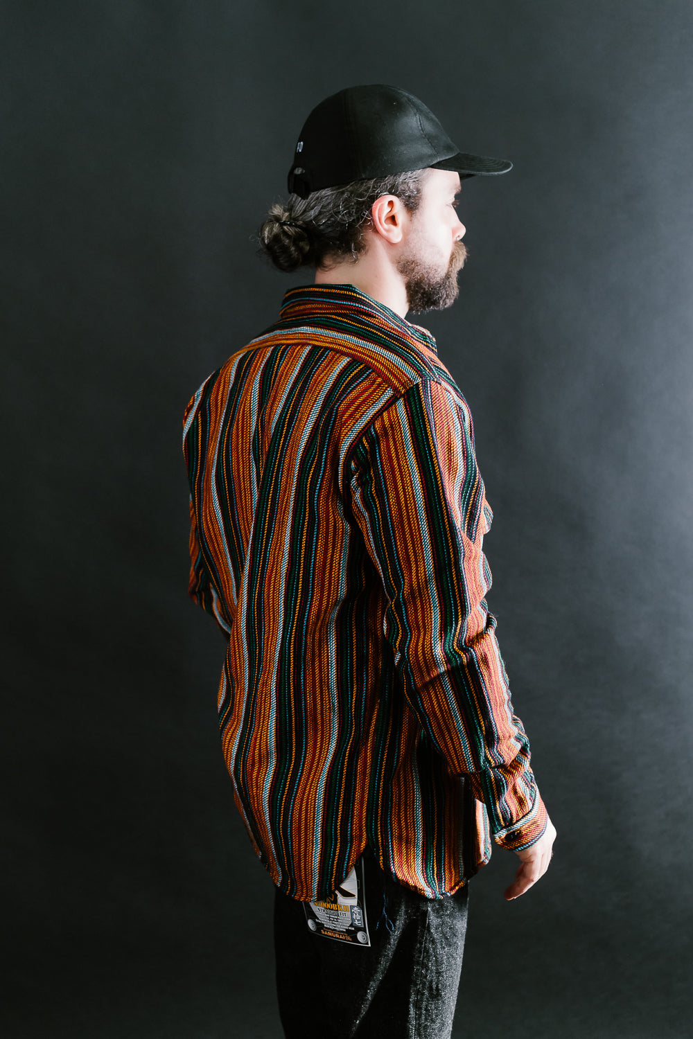SIN23-02W - Rope Dyed Slub Flannel Stripe Shirt - Indigo, Orange