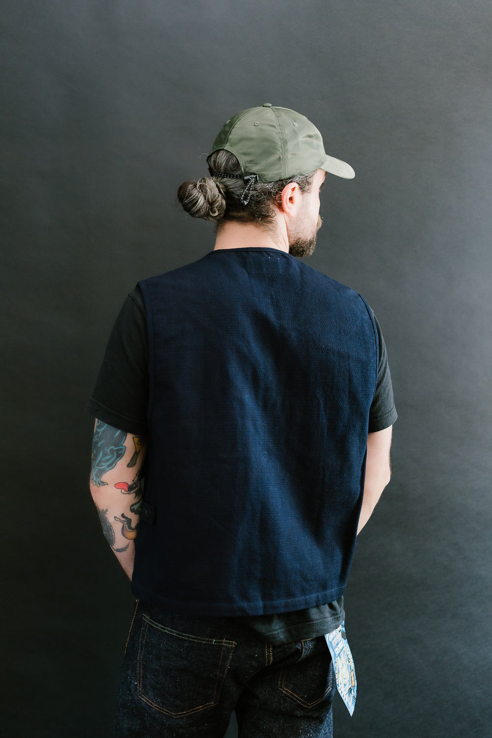 SJVT24-AK - 'Aimadara' Spotted Mixed Field Vest - Natural Indigo