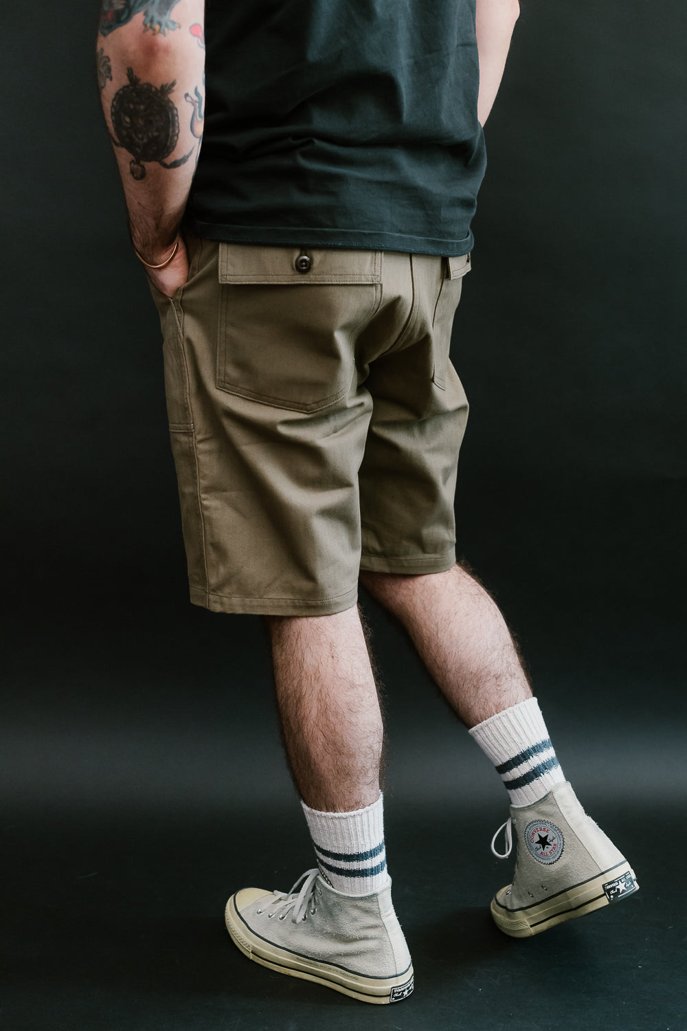 Lot 1218 - Military Herringbone Shorts - OD Green | James Dant