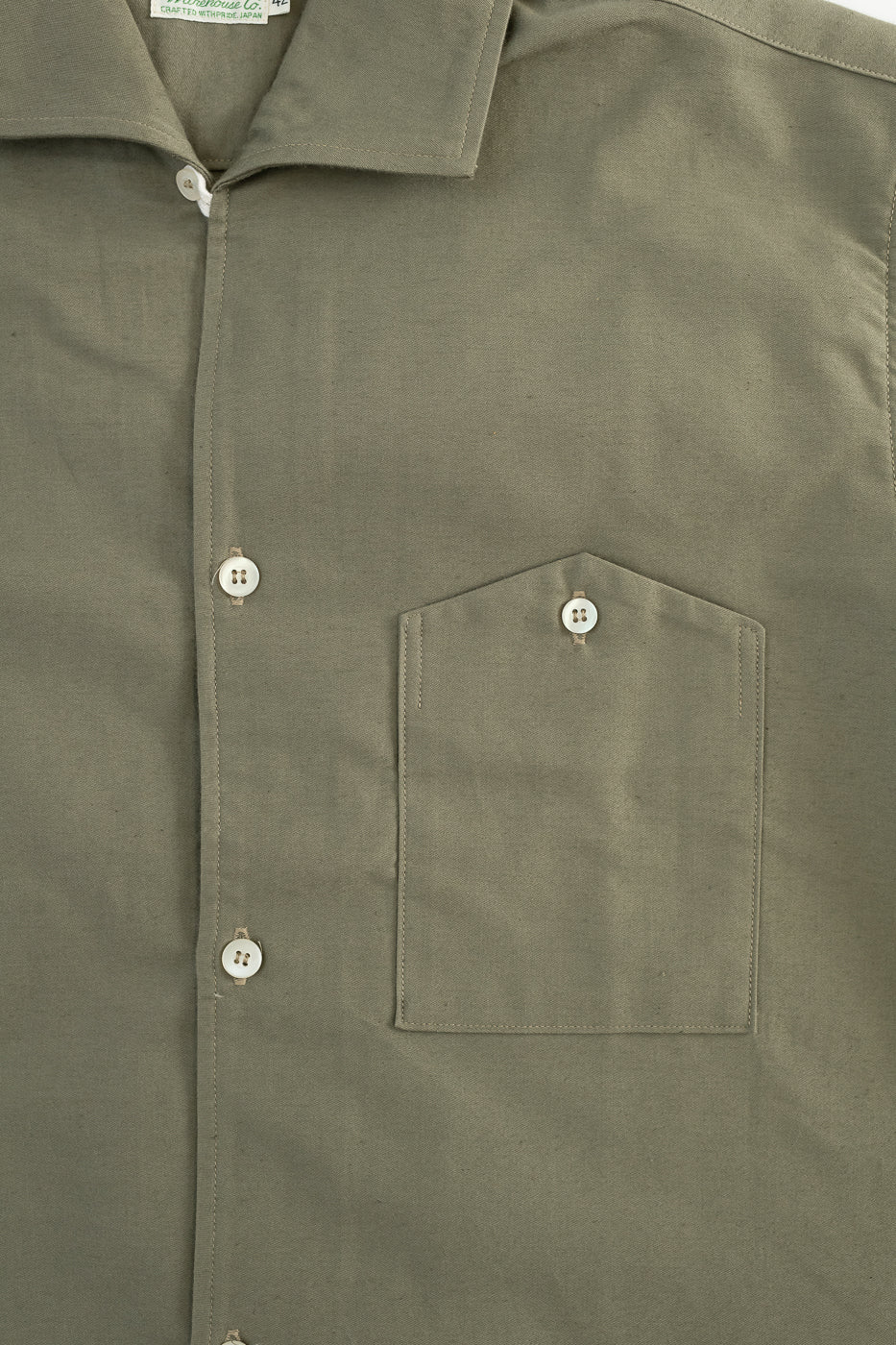 Lot 3091 - S/S Open Collar Shirt - OD Green