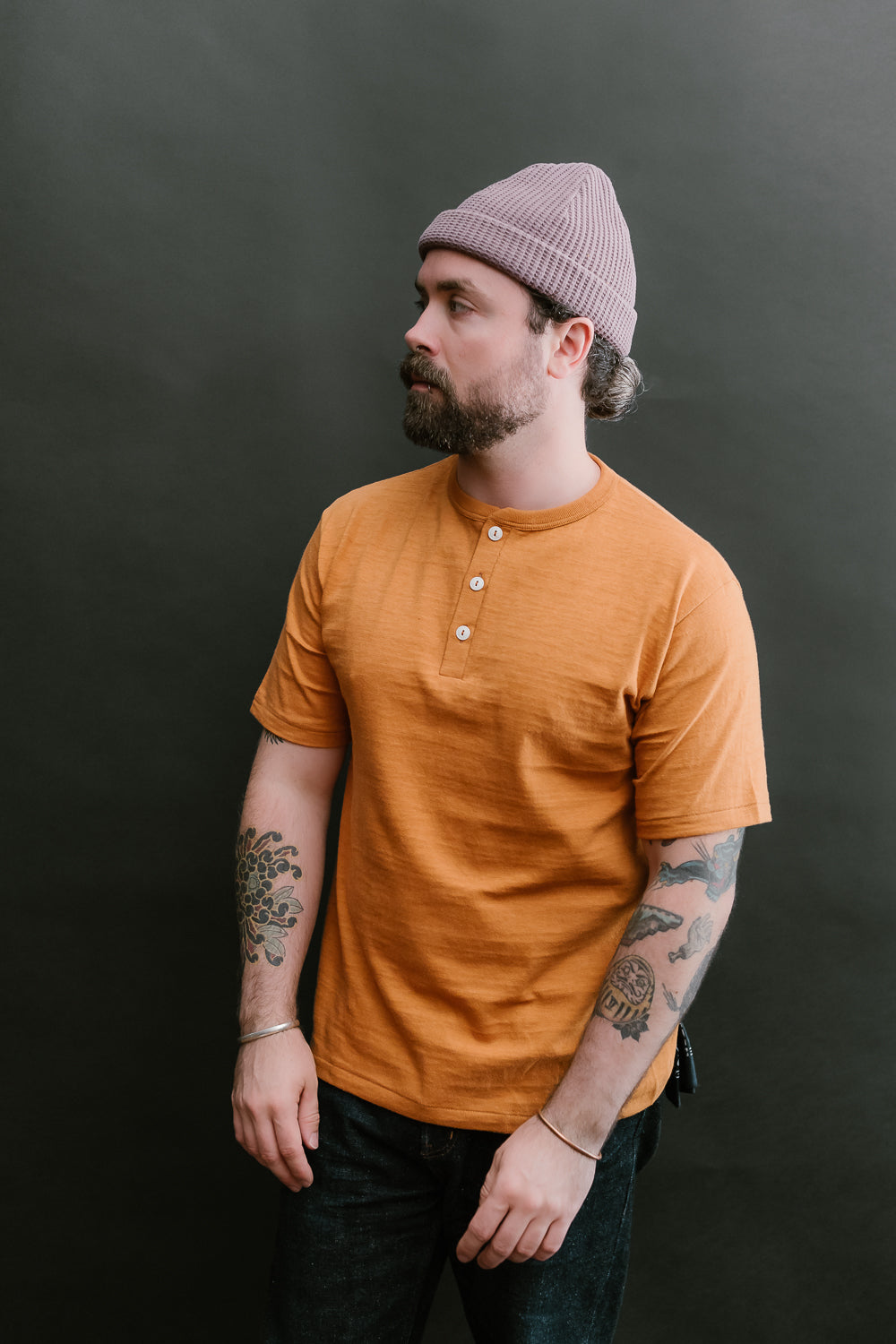 Lot 4601 - Slubby Henley Neck T-Shirt - Dark Orange