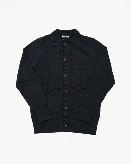 Lace Knit Collared Cardigan - Black