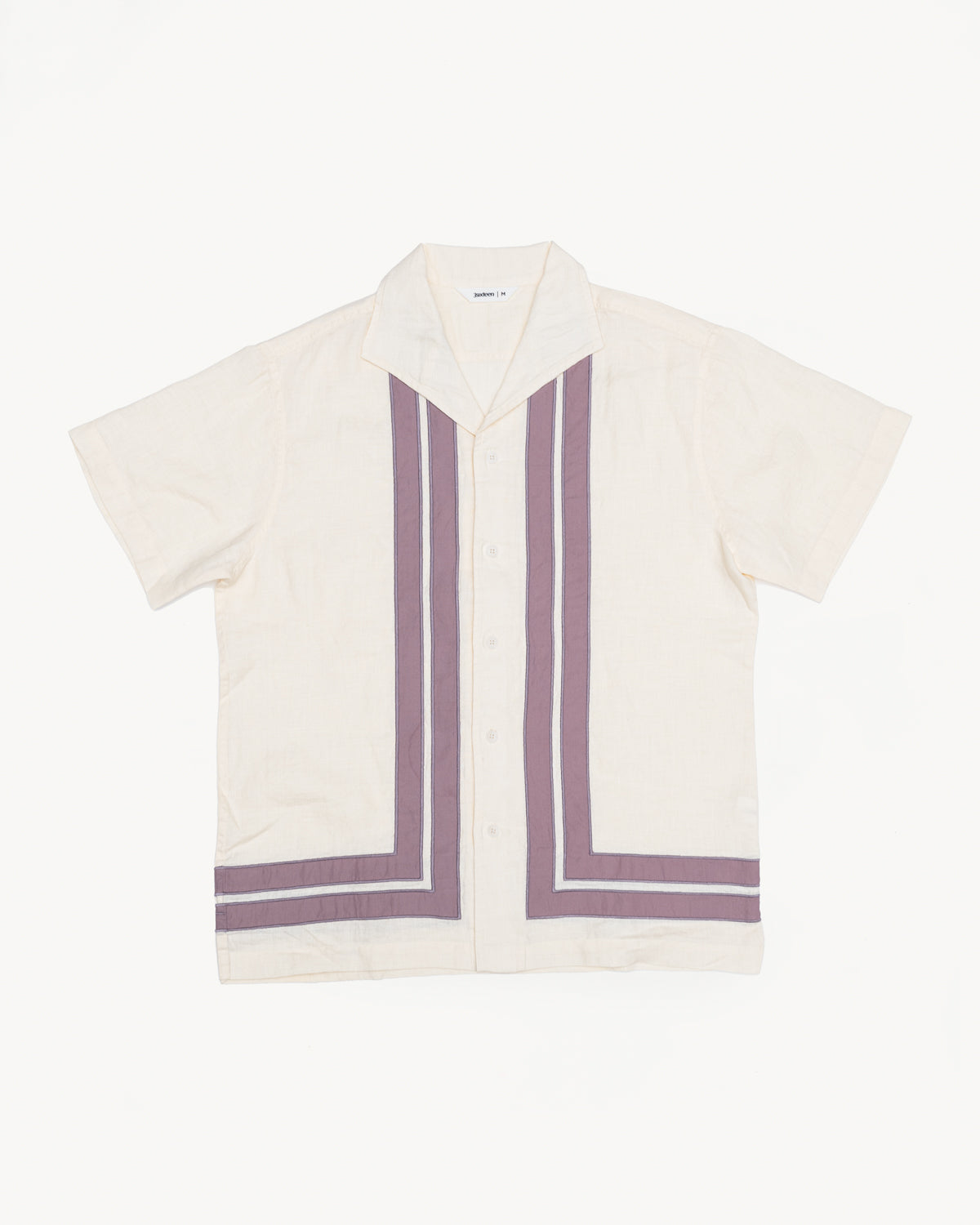 Leisure Shirt Border Stripe Appliqué - Natural, Mauve
