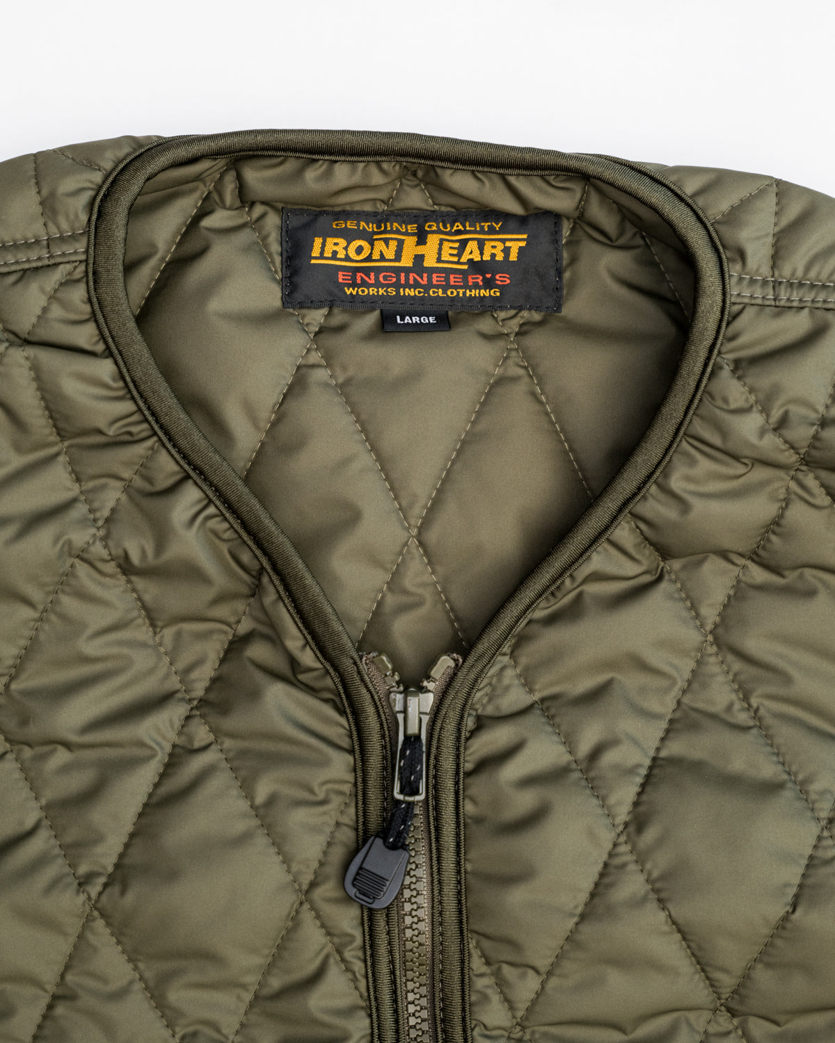 Iron Heart* Collarless Lightweight Quilted Jacket - Olive M