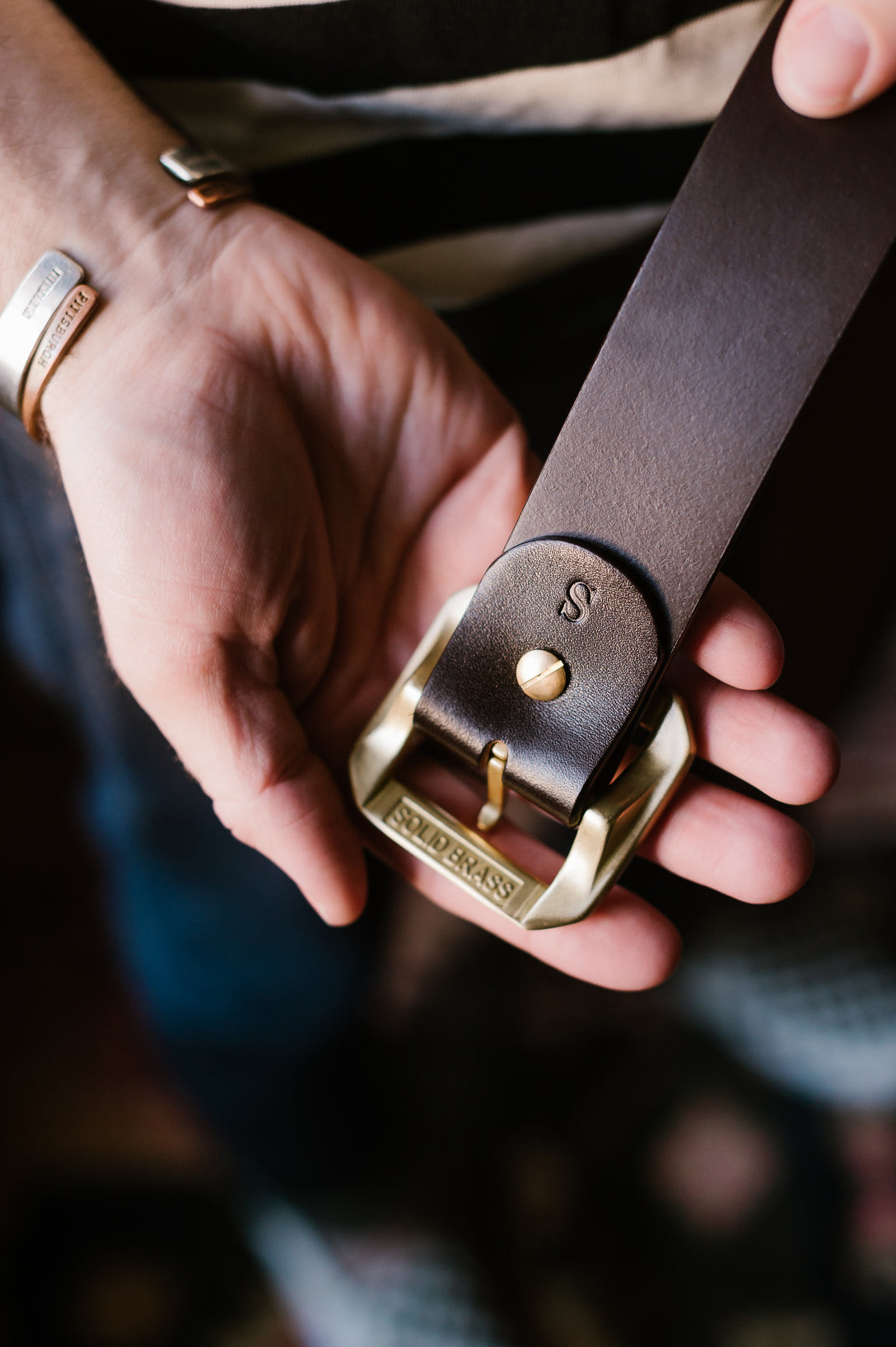 Single Prong Brass Garrison Leather Belt - Brown