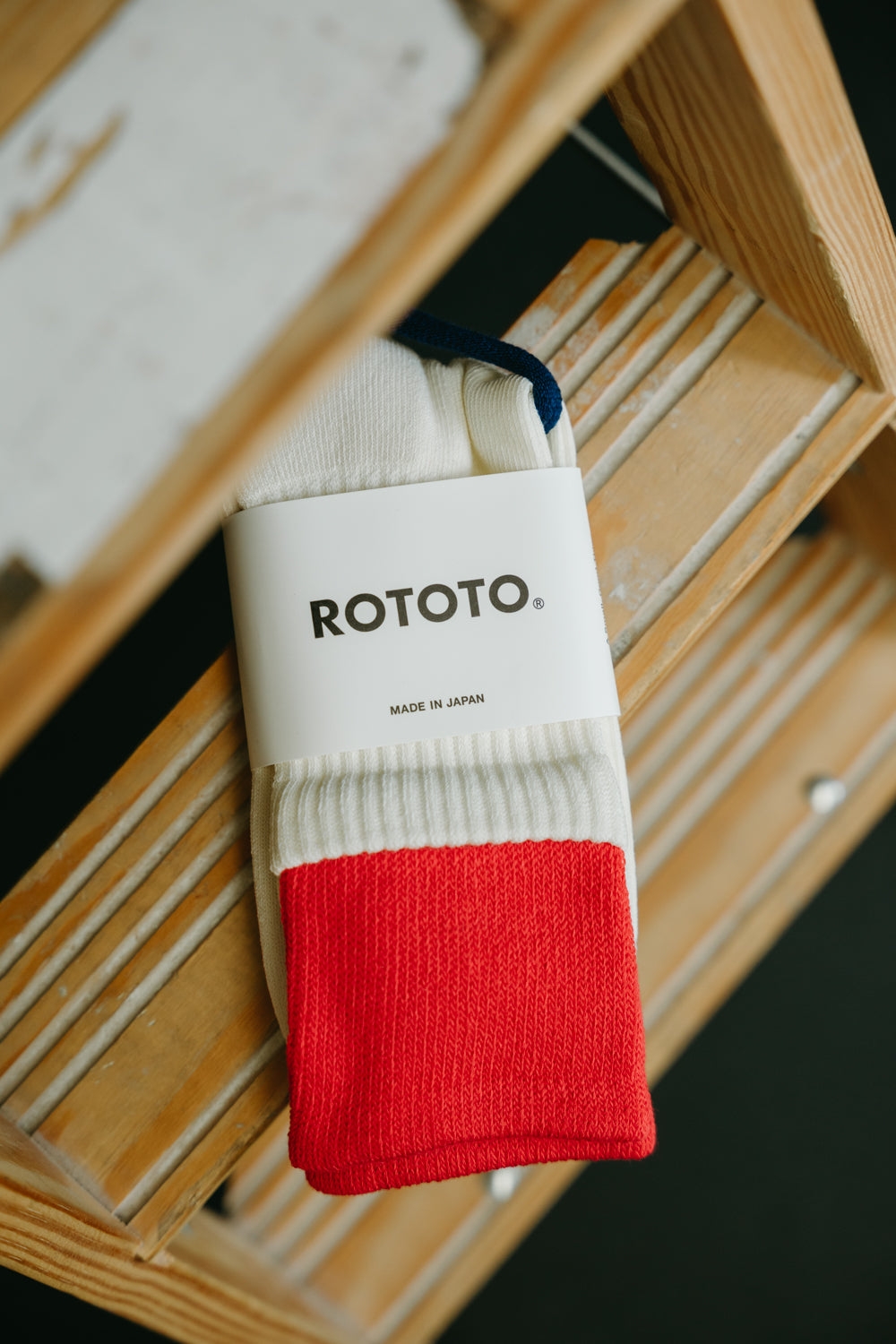 R1421 - Organic Cotton Double Layer Crew Socks - Red, Off White