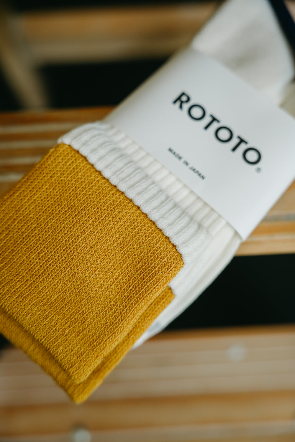 R1421 - Organic Cotton Double Layer Crew Socks - Yellow, Off White