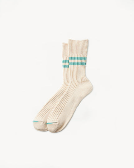 R1468 - Hemp Organic Cotton Stripe Sock - White Sand, Turquoise