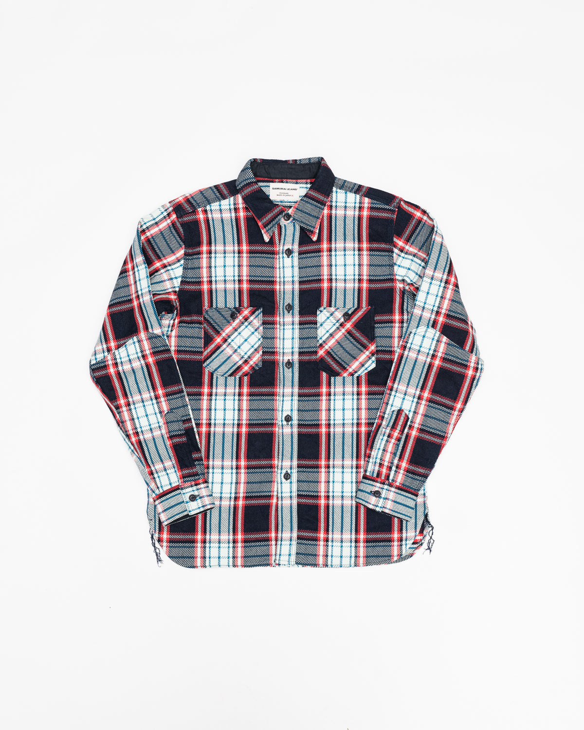 SIN22-01W - Rope Dyed Flannel Shirt - Indigo, Red