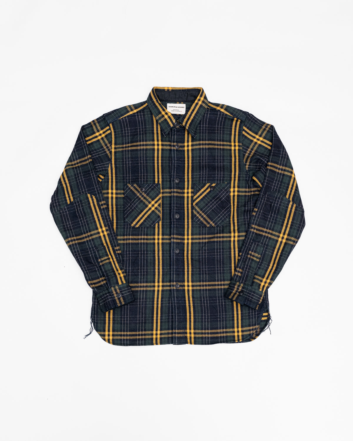 SIN22-01W - Rope Dyed Flannel Shirt - Indigo, Green | James Dant