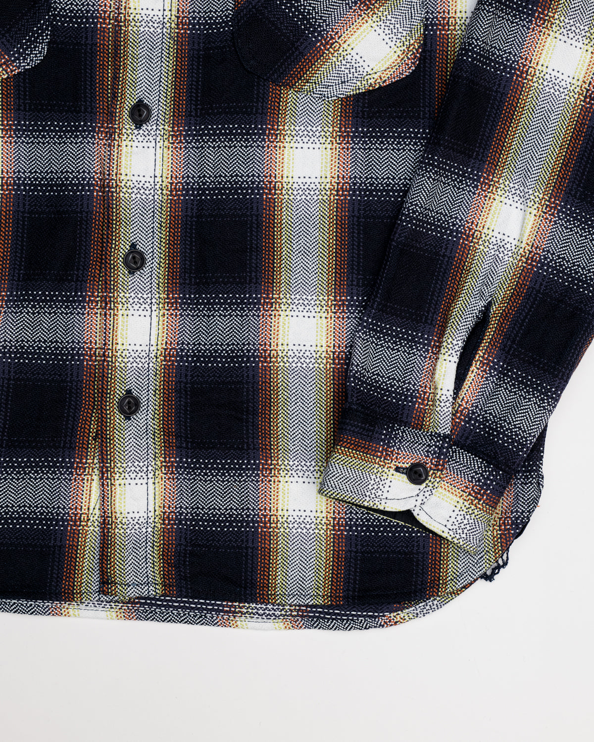 SIN22-02W - Rope Dyed Flannel Shirt - Indigo, White | James Dant