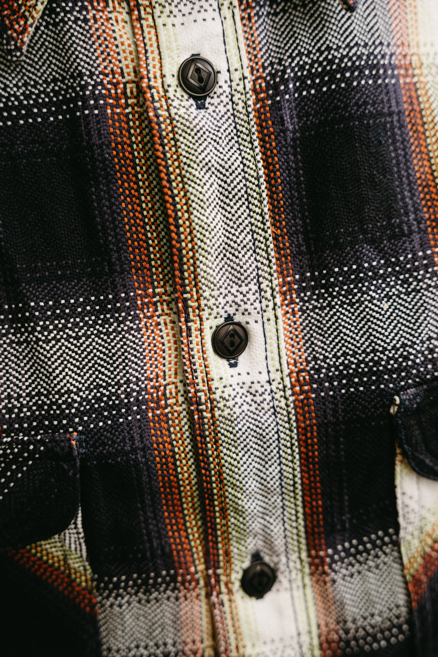 SIN22-02W - Rope Dyed Flannel Shirt - Indigo, White