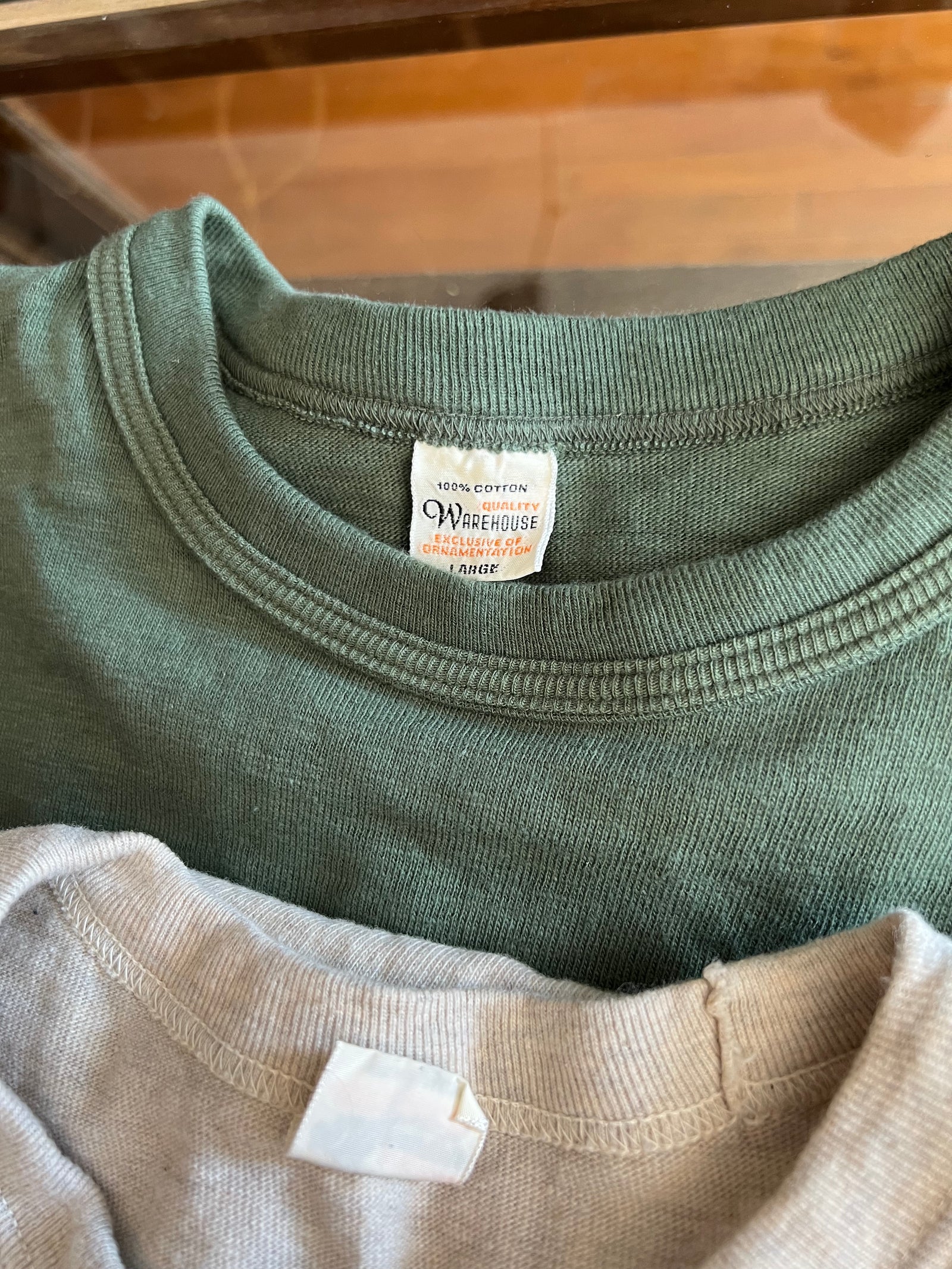 Gently Used Warehouse & Co. T-shirt 2 Pack - Medium Oatmeal LS & Large Green SS