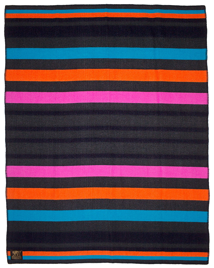 Arizona Sunset Wool Blanket - Black/Navy/Orange