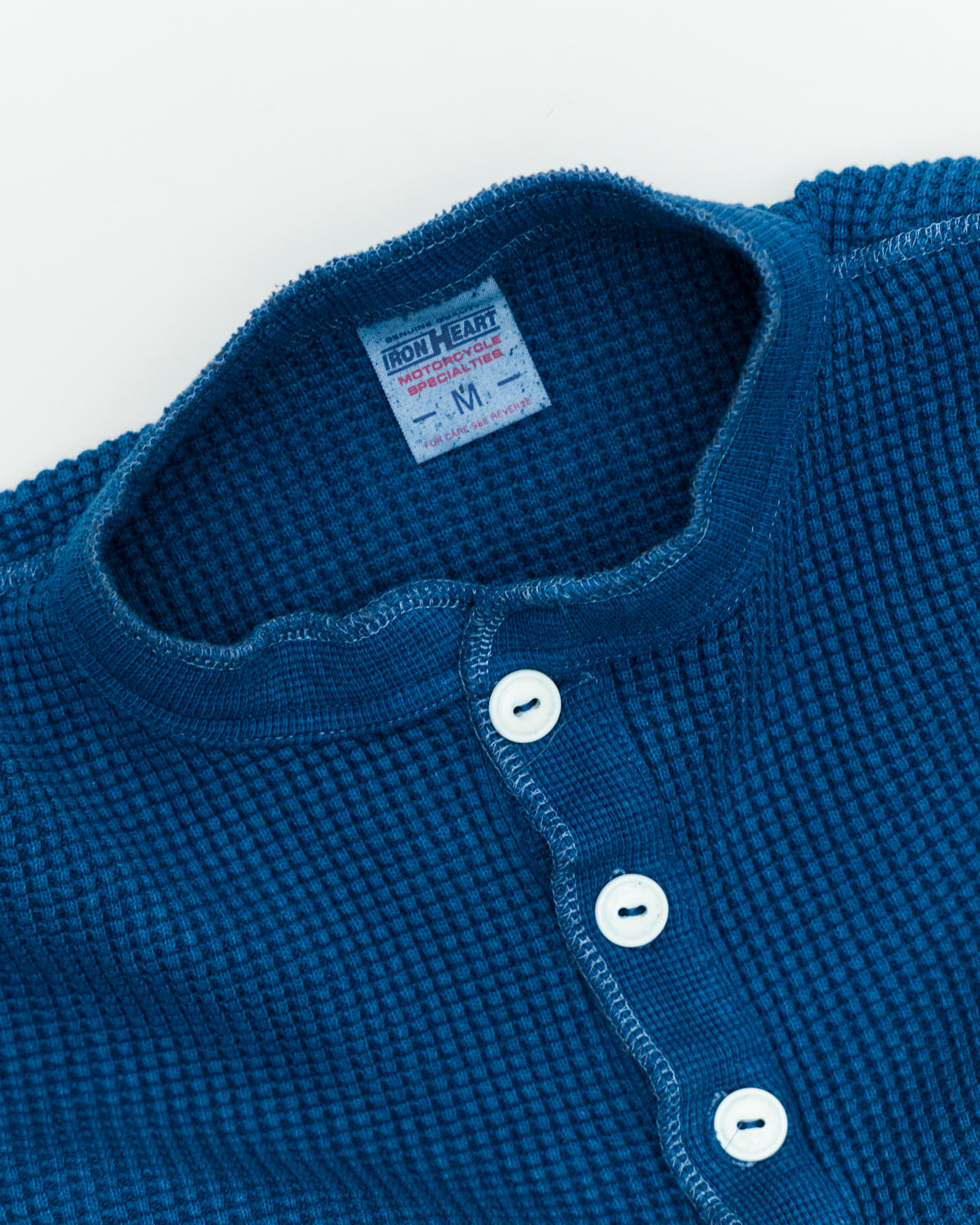 IHTL-1213-IND - Waffle Knit Long Sleeved Thermal Henley - Indigo Dyed