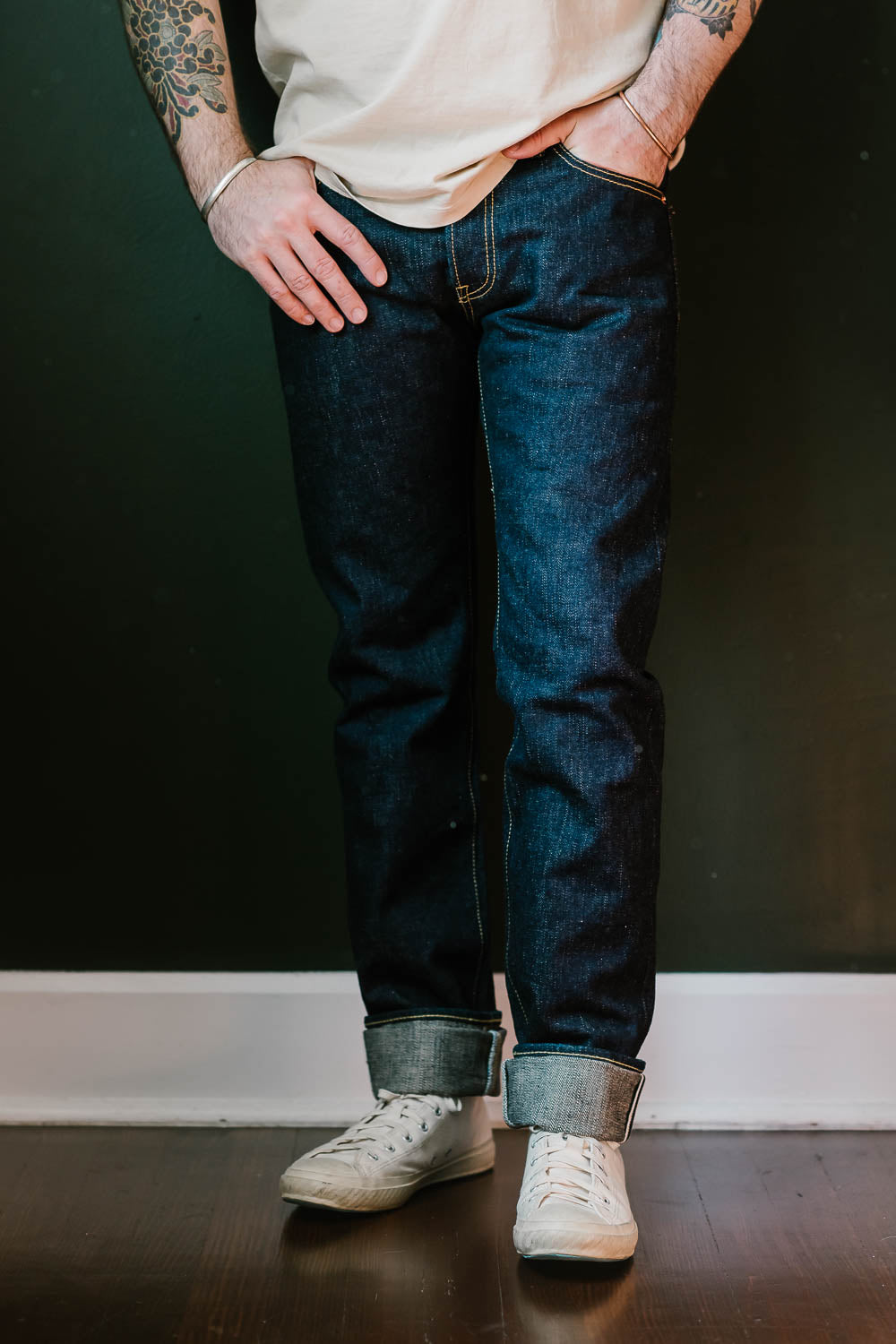 IH-777S-18 - 18oz Vintage Selvedge Denim Slim Tapered Cut Jeans - Indigo