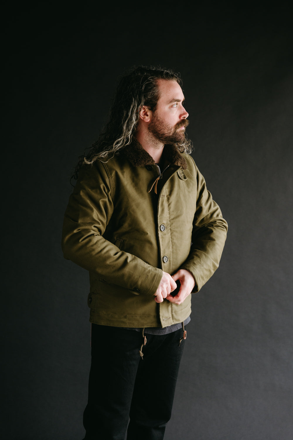 IHM-37-ODG - Oiled Whipcord N-1 Deck Jacket - Olive | James Dant