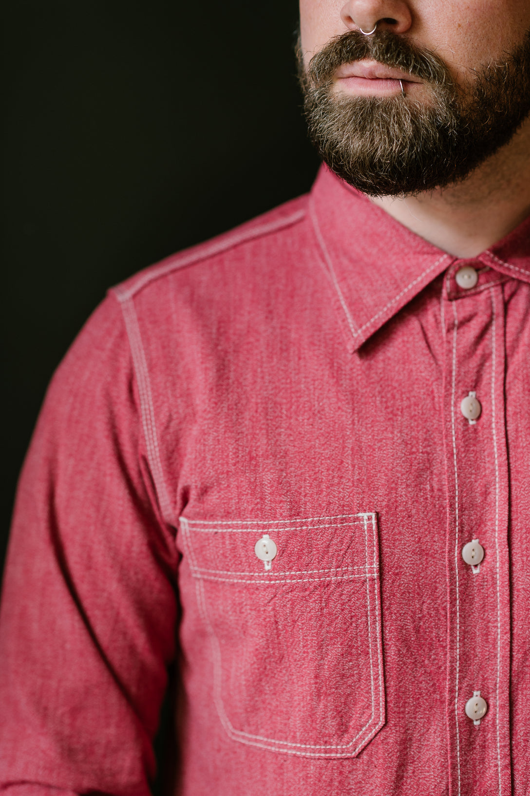 IHSH-290-RED - 10oz Mock Twist Selvedge Chambray Work Shirt - Red