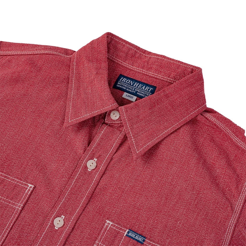 IHSH-290-RED - 10oz Mock Twist Selvedge Chambray Work Shirt - Red