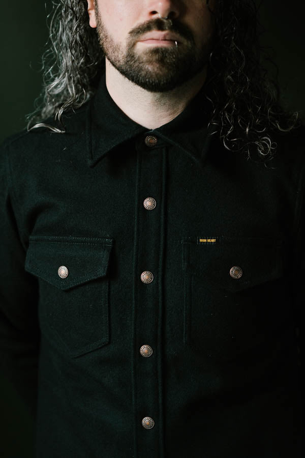 IHSH-306-BLK - Melton Wool CPO Shirt - Black | James Dant