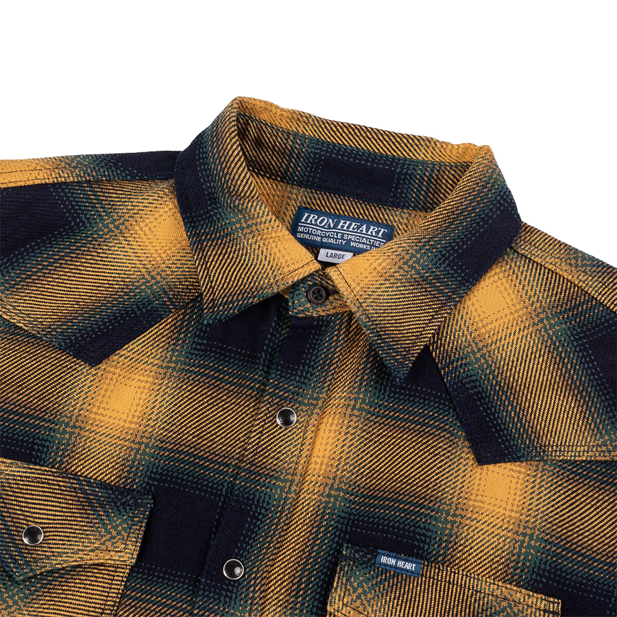 IHSH-316-YEL - 9oz Selvedge Ombré Check Western Shirt - Yellow