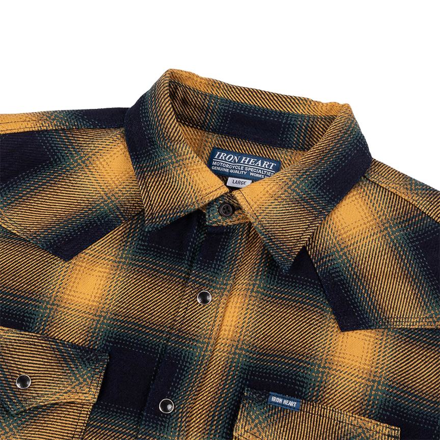 IHSH-316-YEL - 9oz Selvedge Ombré Check Western Shirt - Yellow