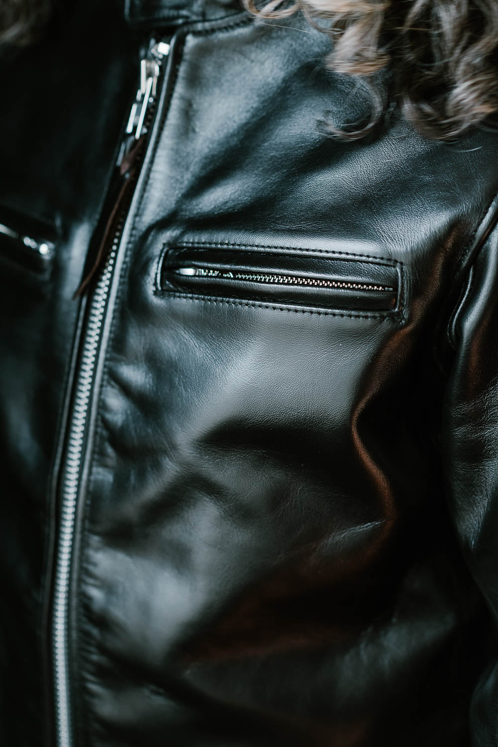 IHSH-35 - Japanese Horsehide Rider's Jacket - Black (Tea-Core Dyed