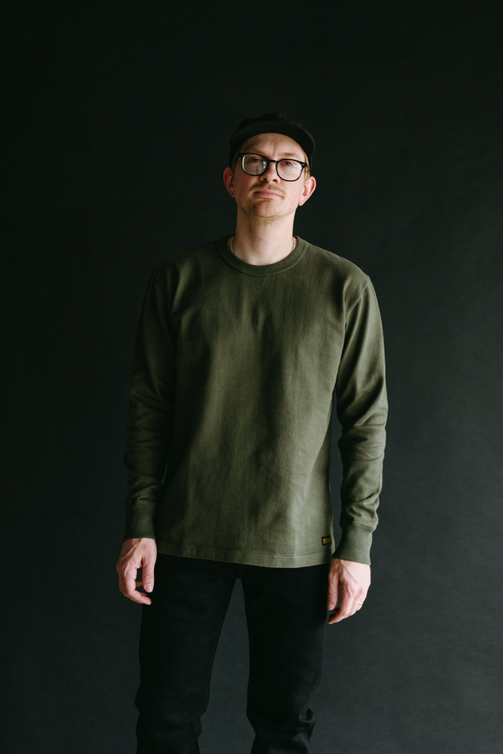 IHTL-1501-OLV - 11oz Cotton Knit Long Sleeved Crew Neck Sweater - Olive