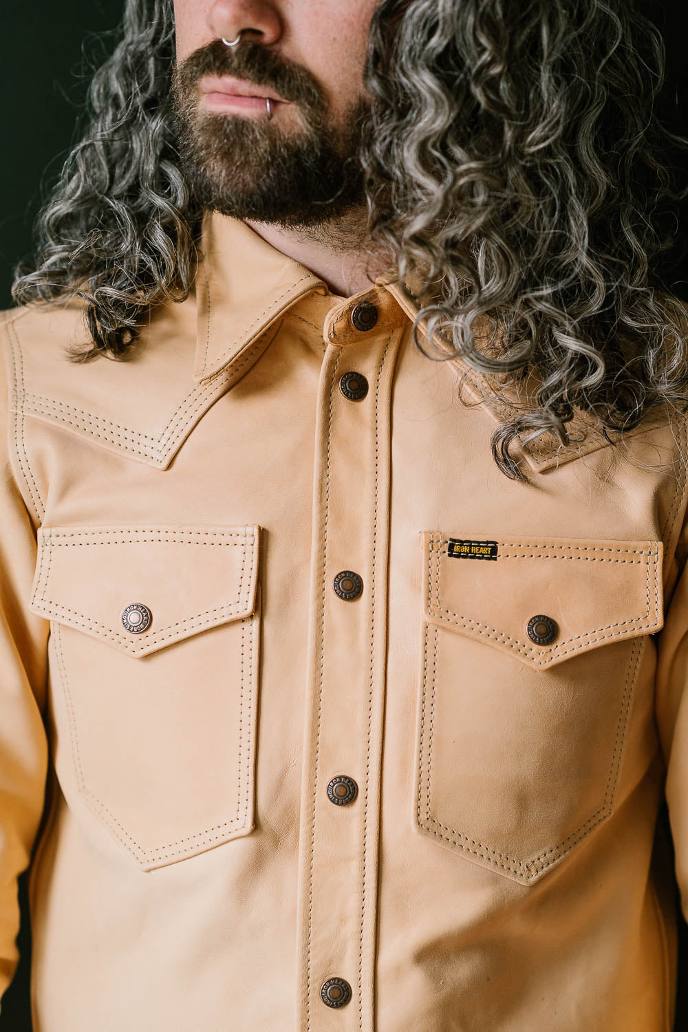 IHSB-PR-NAT - Iron Heart X Simmons Bilt Horsehide Western Shirt - The Pale Rider - Natural