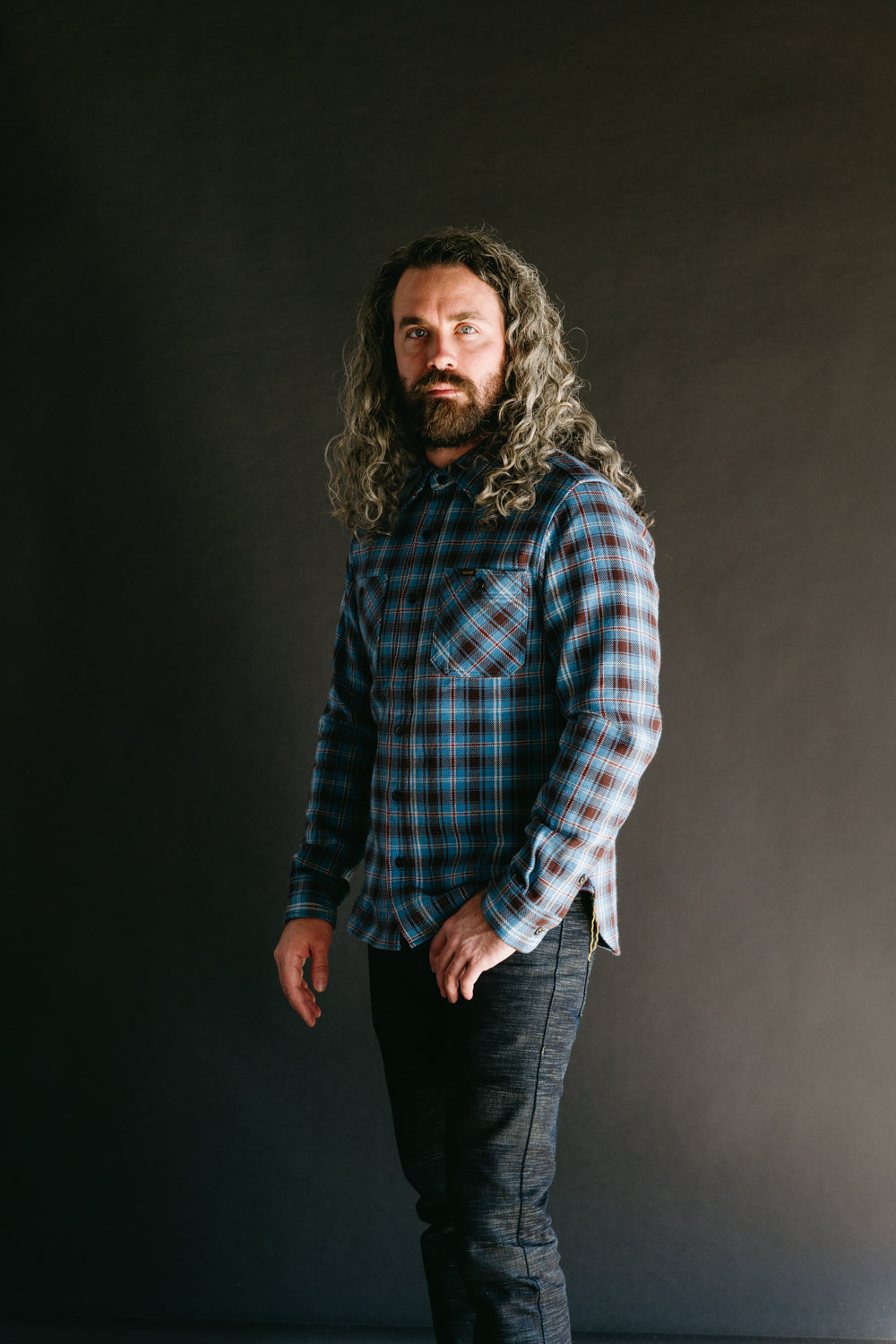 IHSH-339-SAX - Ultra Heavy Flannel Blanket Check Work Shirt - Sax Blue