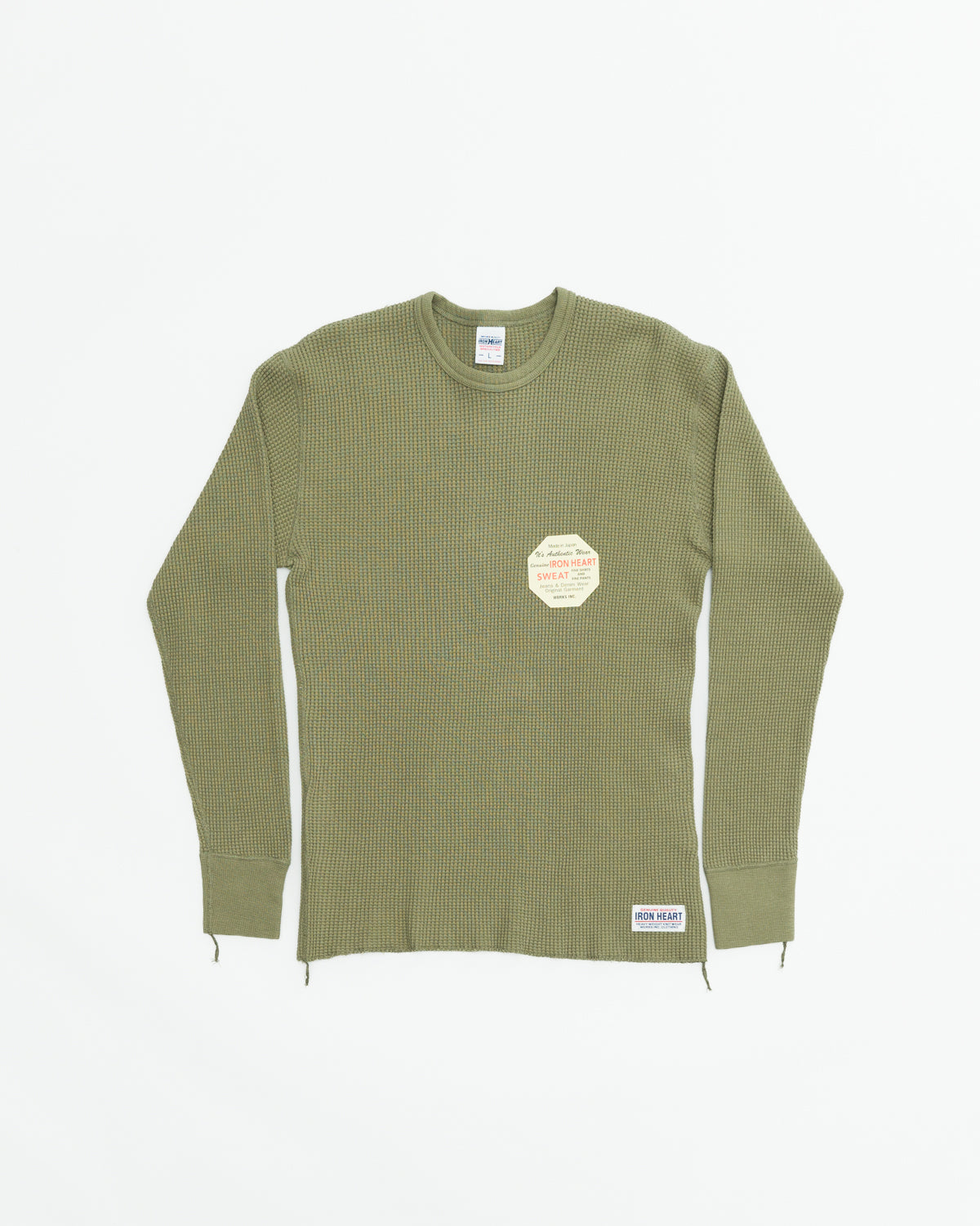 IHTL-1301-OLV - Waffle Knit Long Sleeved Crew Neck Thermal Top