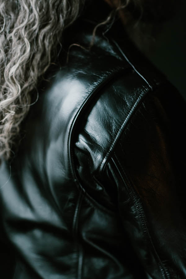 IHJ-54-BLK - Japanese Horsehide Rider’s Jacket With Collar - Black (Tea-Core Dyed)